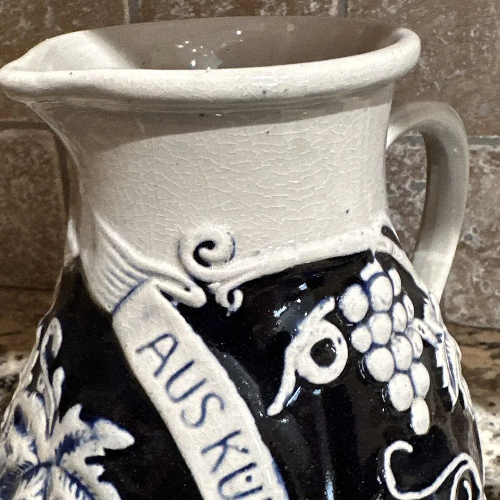 Vintage Trink Edlen Wein Aus Kuhlem Stein‎ Salt Glazed Grapes Pitcher W 4 Cups
